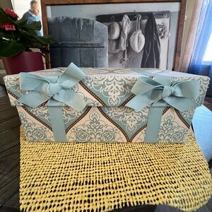 Elegant decorated fabric covered storage/sewing box.